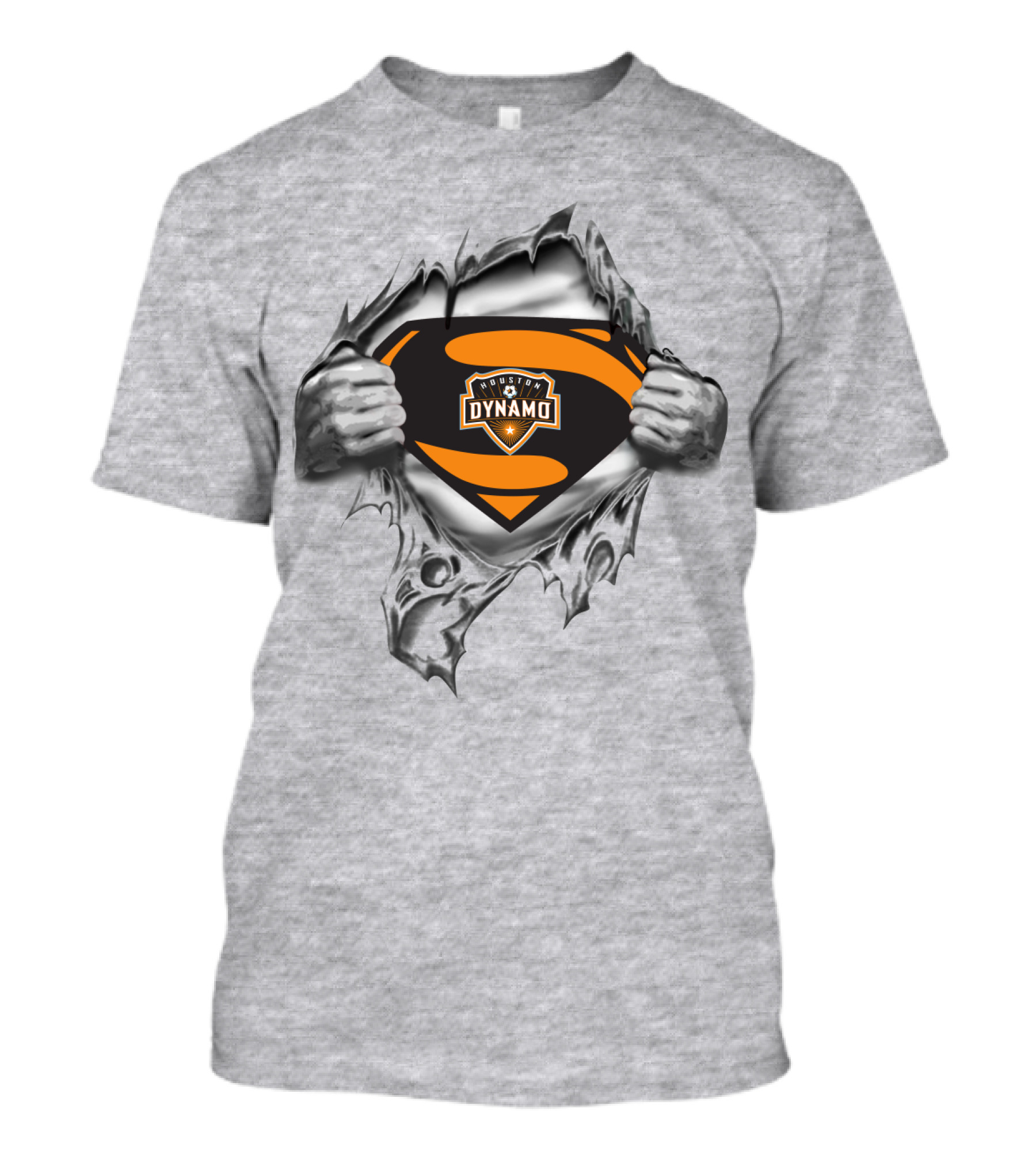 Superhero Houston Dynamo Logo Busting Through T-Shirt
