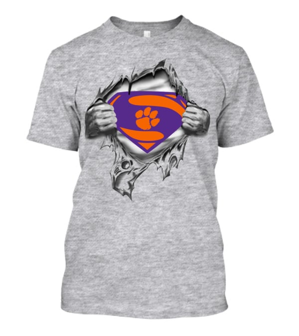 Clemson Tigers Superman Logo With Paw Print T-Shirt