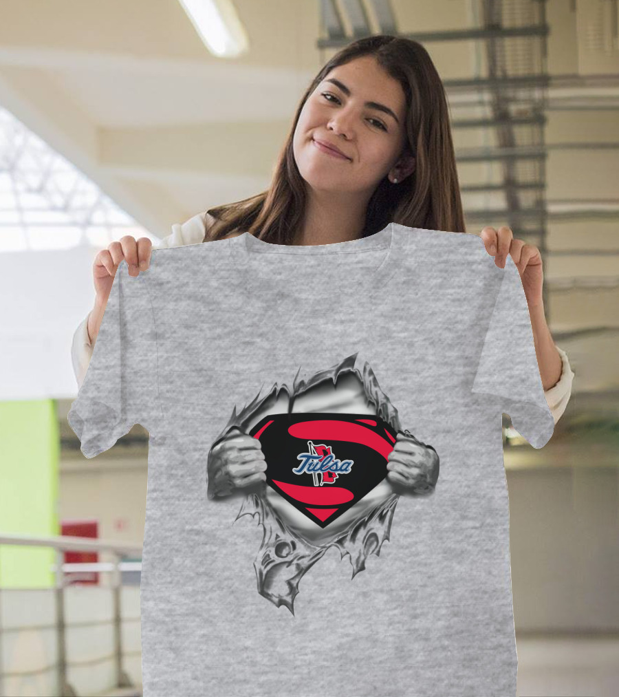 Tulsa Golden Hurricane Superman Logo Rip Superman Style T-Shirt