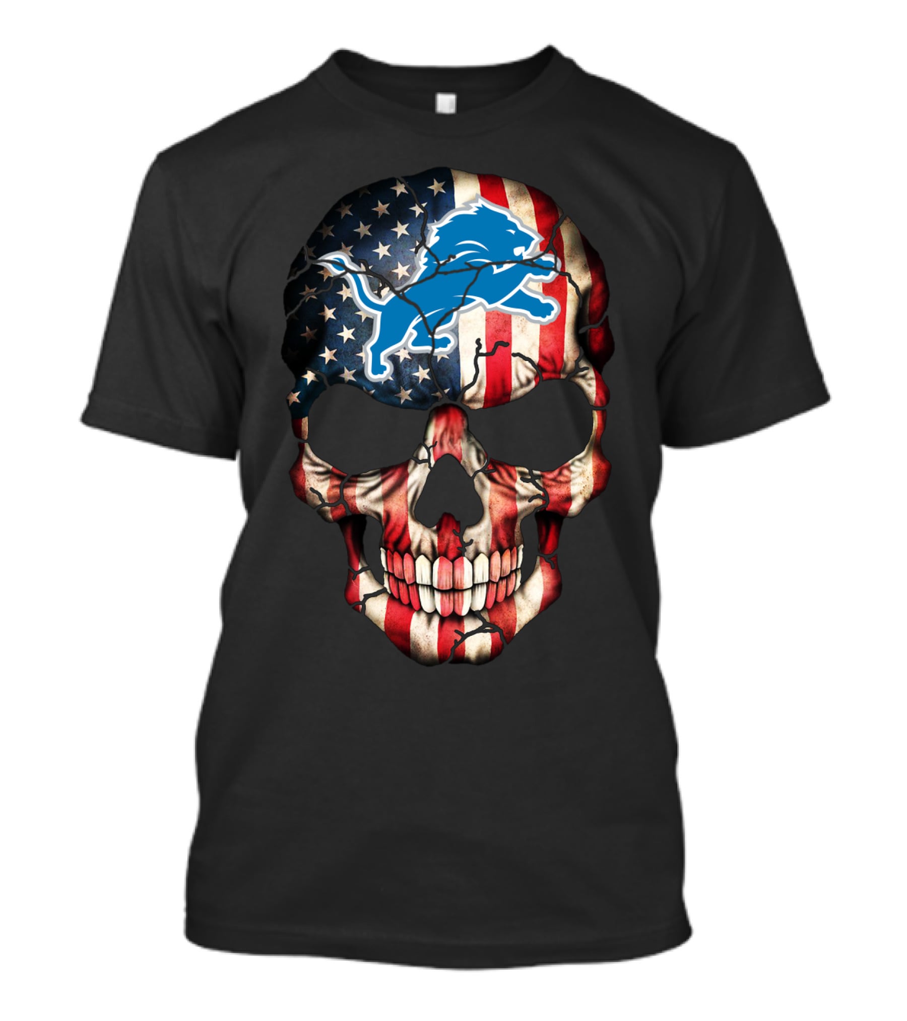 Detroit Lions American Flag Skull T-Shirt