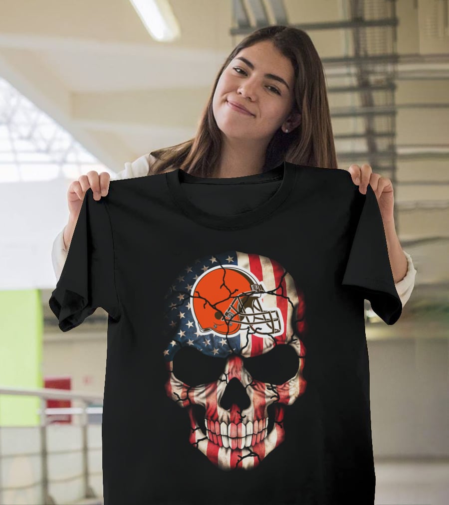 Cleveland Browns American Flag Skull T-Shirt