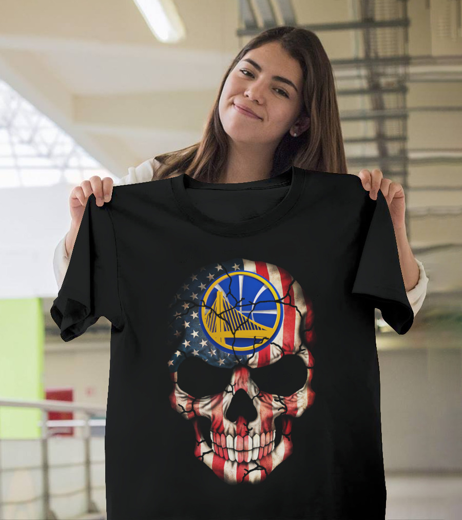 Golden State Warriors American Flag Skull T-Shirt