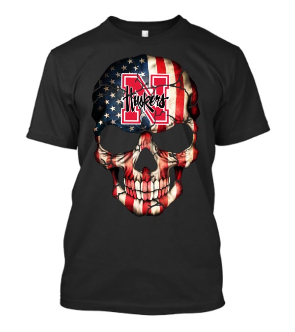 Huskers American Flag Skull Nebraska Cornhuskers N T-Shirt