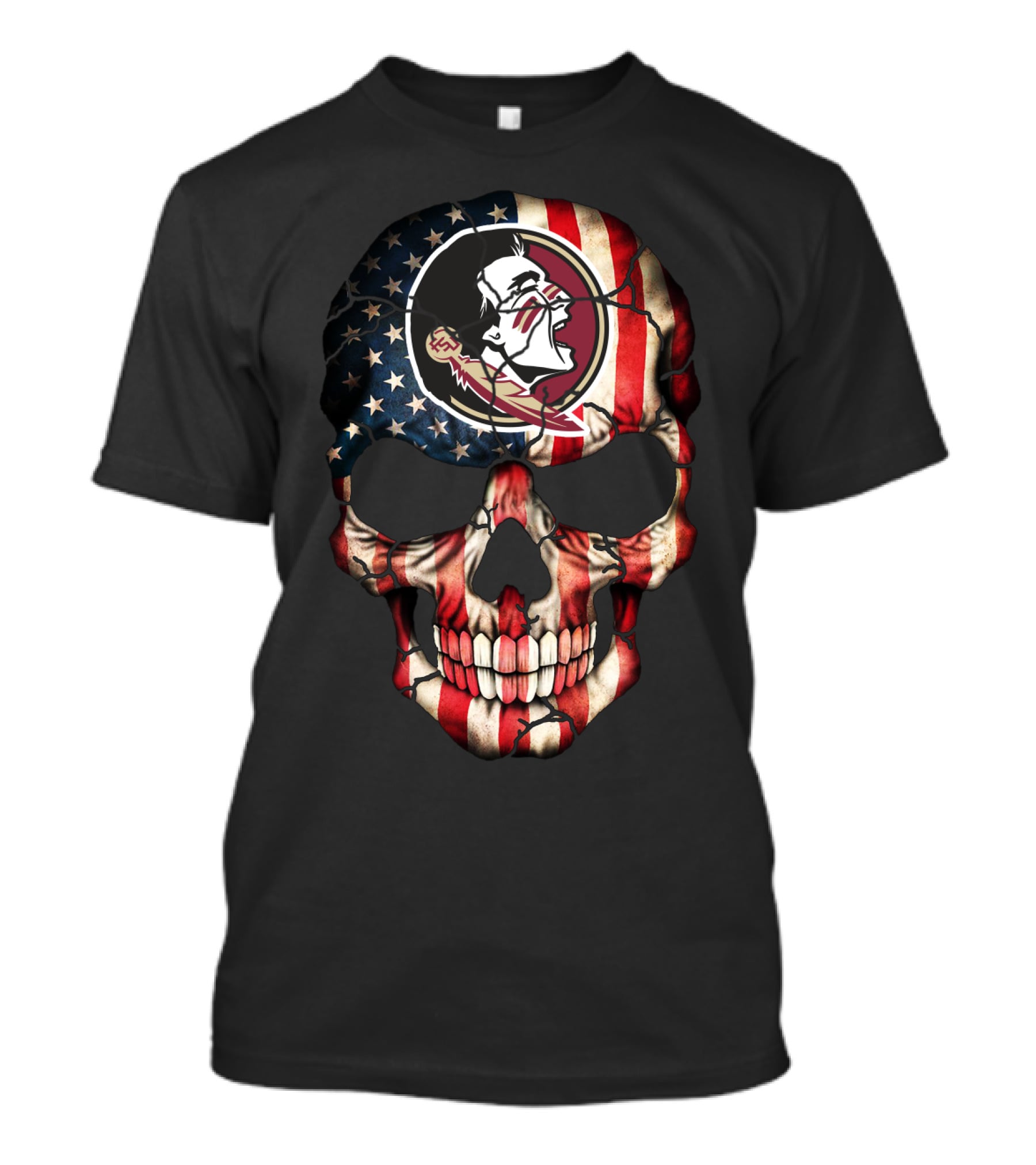 Florida State Seminoles Skull With American Flag Theme T-Shirt
