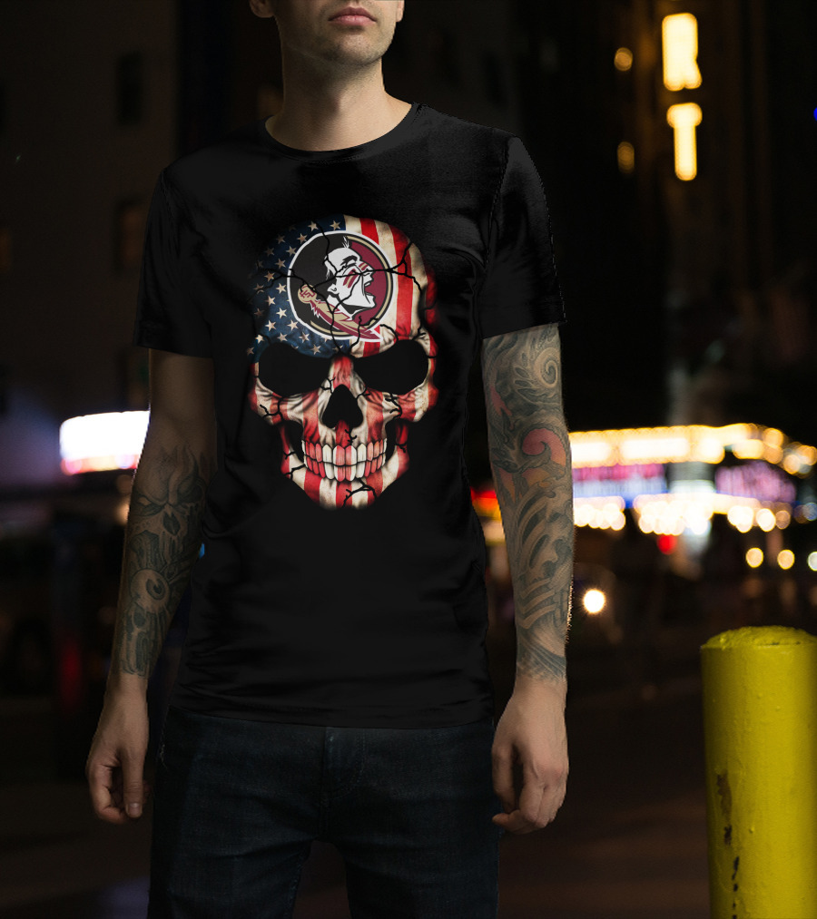 Florida State Seminoles Skull With American Flag Theme T-Shirt
