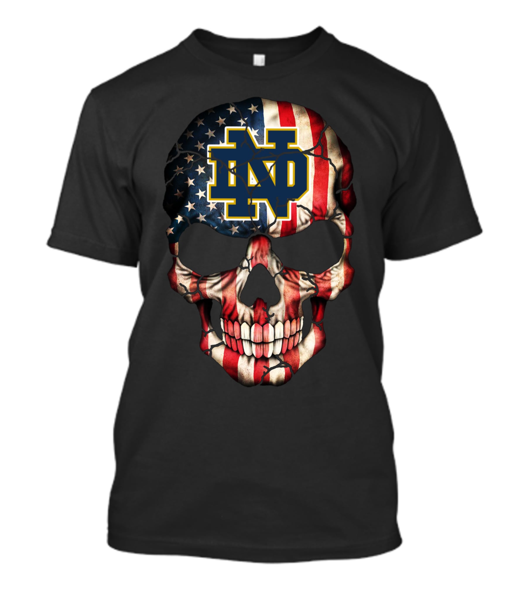 Notre Dame Fighting Irish American Flag Skull T-Shirt