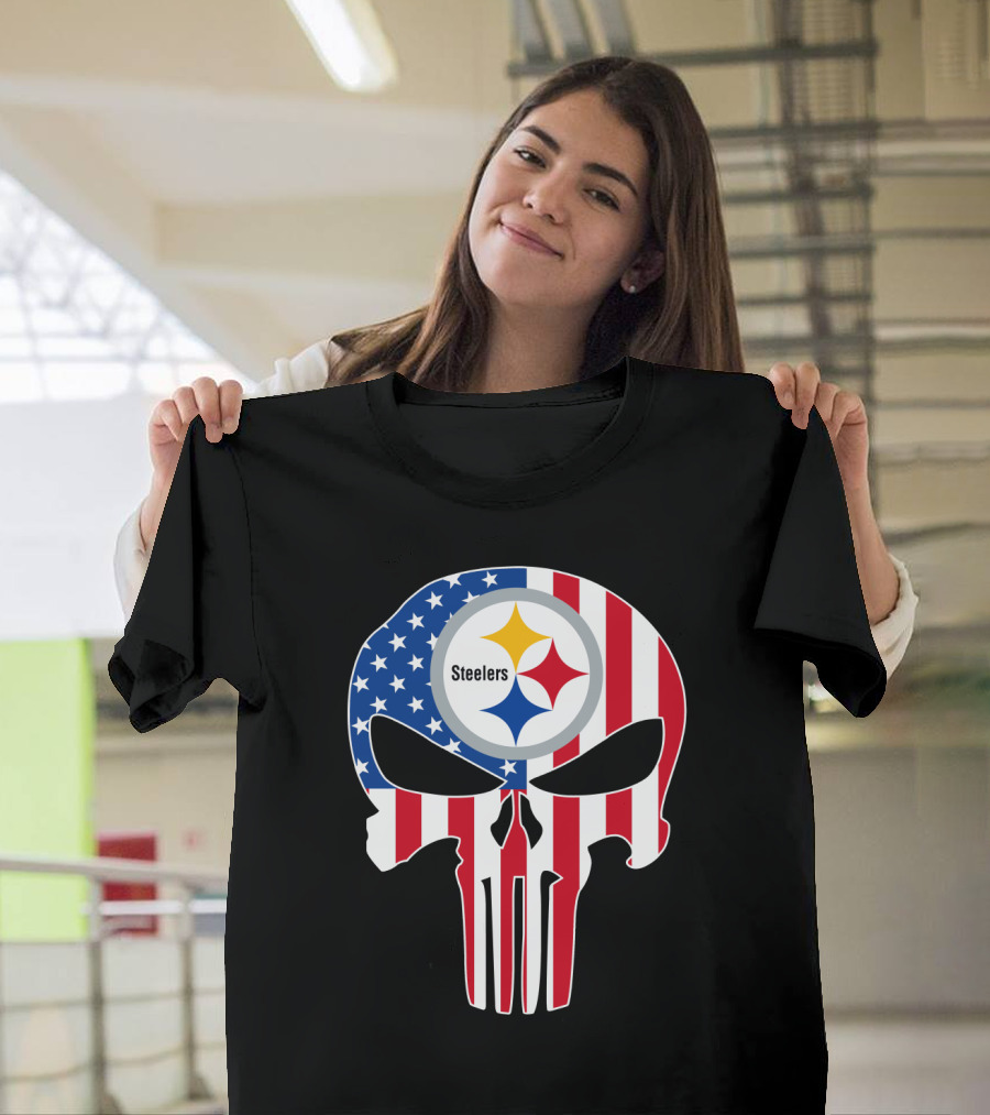 Steelers American Flag Skull T-Shirt