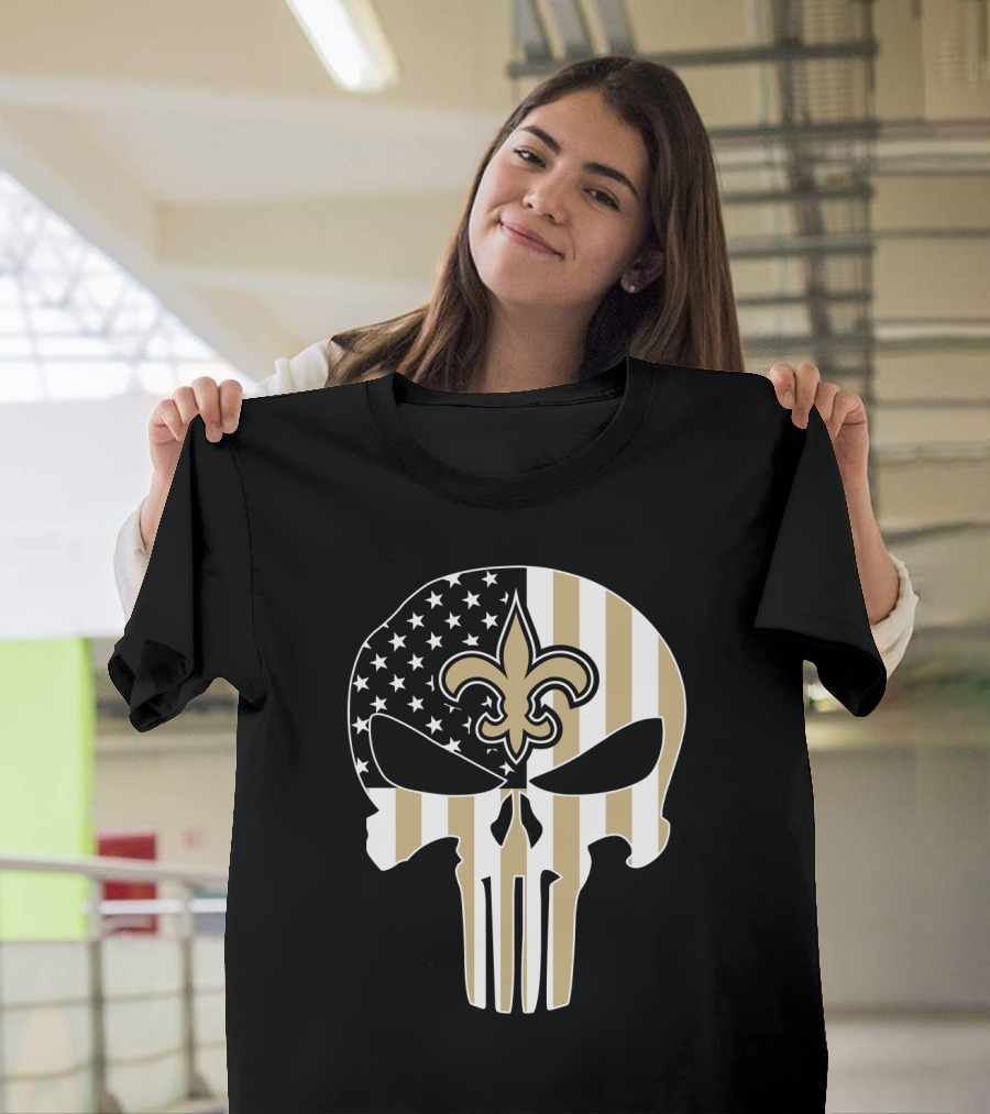 Saints Punisher Skull American Flag Fleur-De-Lis T-Shirt