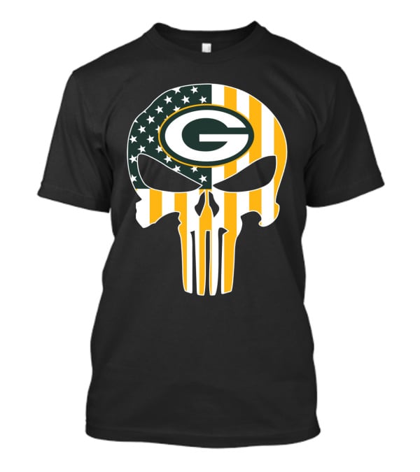 Green Bay Packers Punisher Skull American Flag T-Shirt