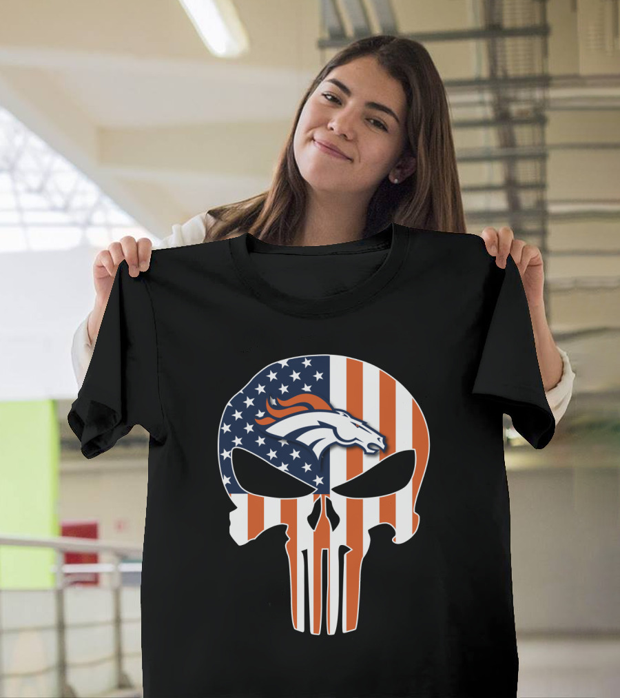 Broncos Punisher American Flag Skull T-Shirt