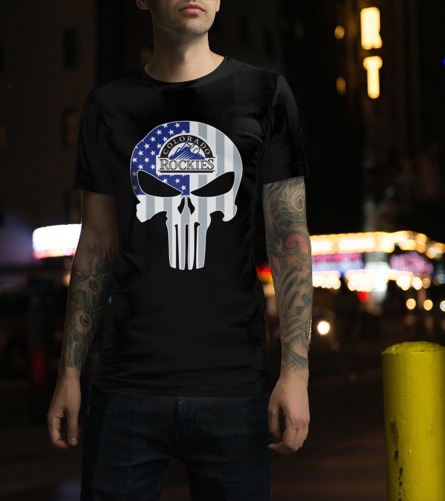Colorado Rockies American Flag Skull T-Shirt