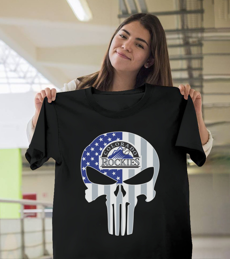 Colorado Rockies American Flag Skull T-Shirt