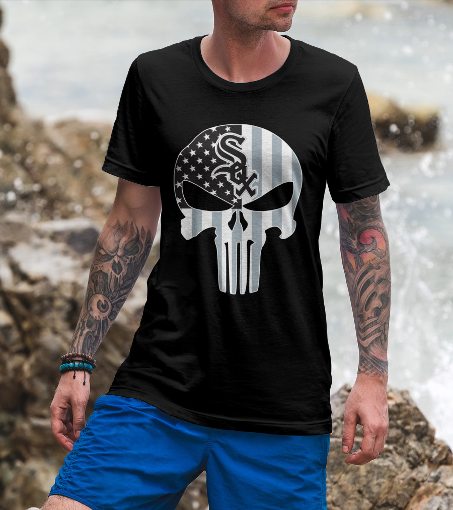 Chicago White Sox Punisher Skull American Flag T-Shirt