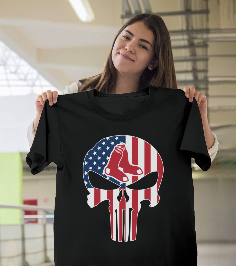Boston Red Sox American Flag Punisher Skull T-Shirt