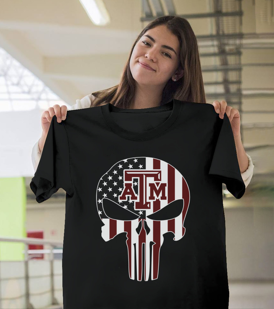 Texas A&M Aggies Skull American Flag T-Shirt
