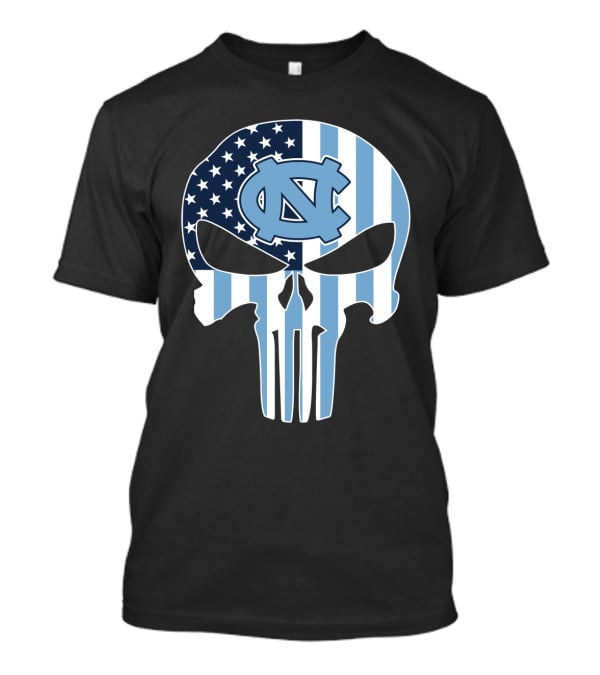 North Carolina Tar Heels Skull American Flag T-Shirt