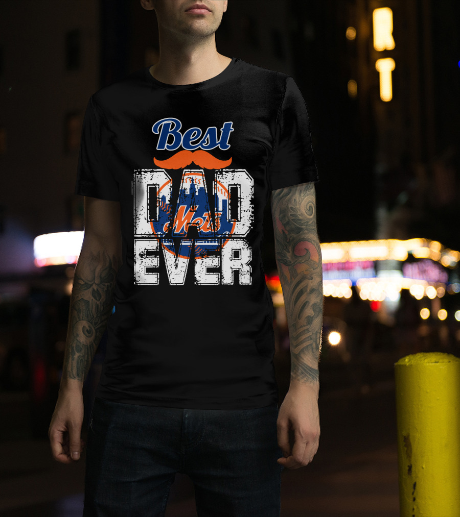 Best Dad Ever Mets Baseball Logo Mustache T-Shirt