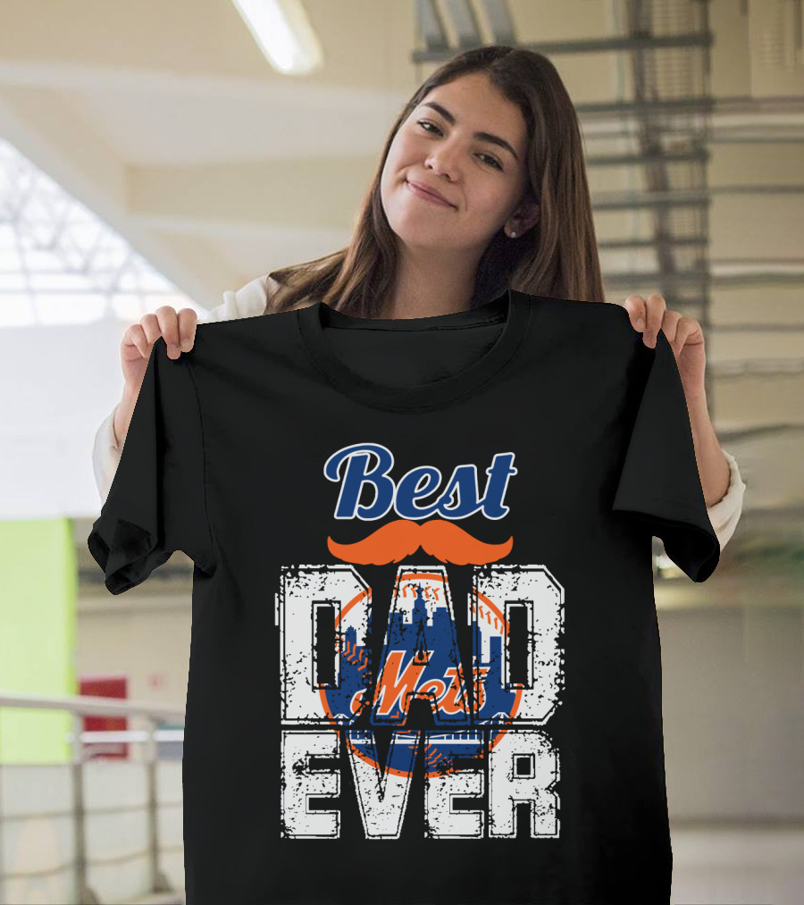 Best Dad Ever Mets Baseball Logo Mustache T-Shirt