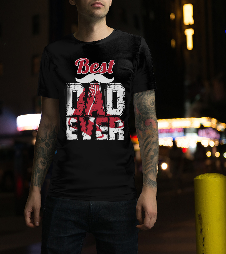 Best Dad Ever Red Sox Logo Moustache T-Shirt