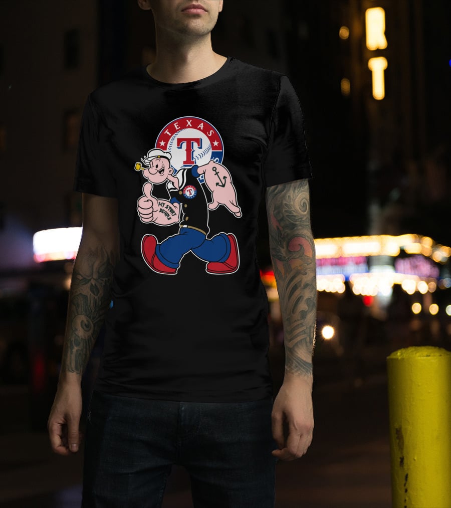 Texas Rangers Popeye Baseball Logo Mashup T-Shirt