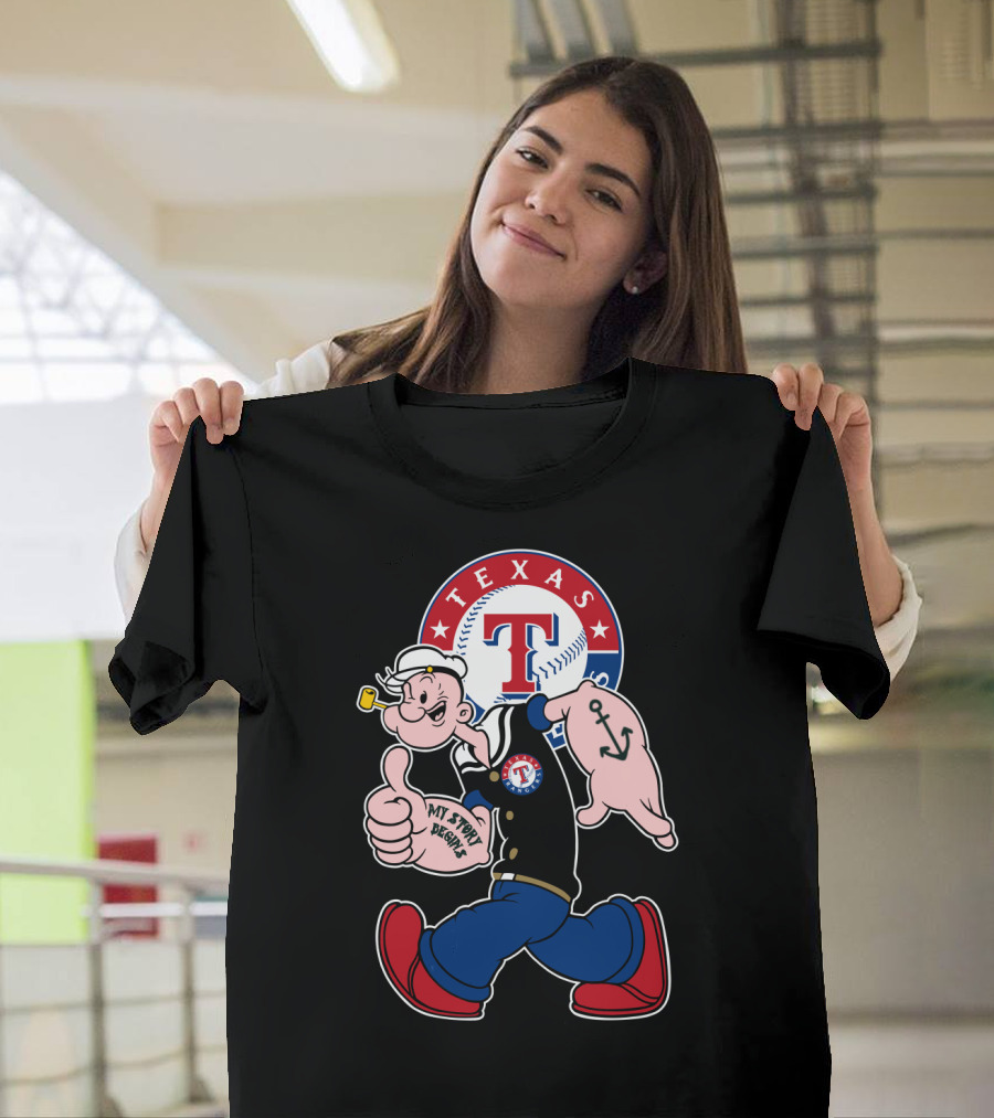 Texas Rangers Popeye Baseball Logo Mashup T-Shirt