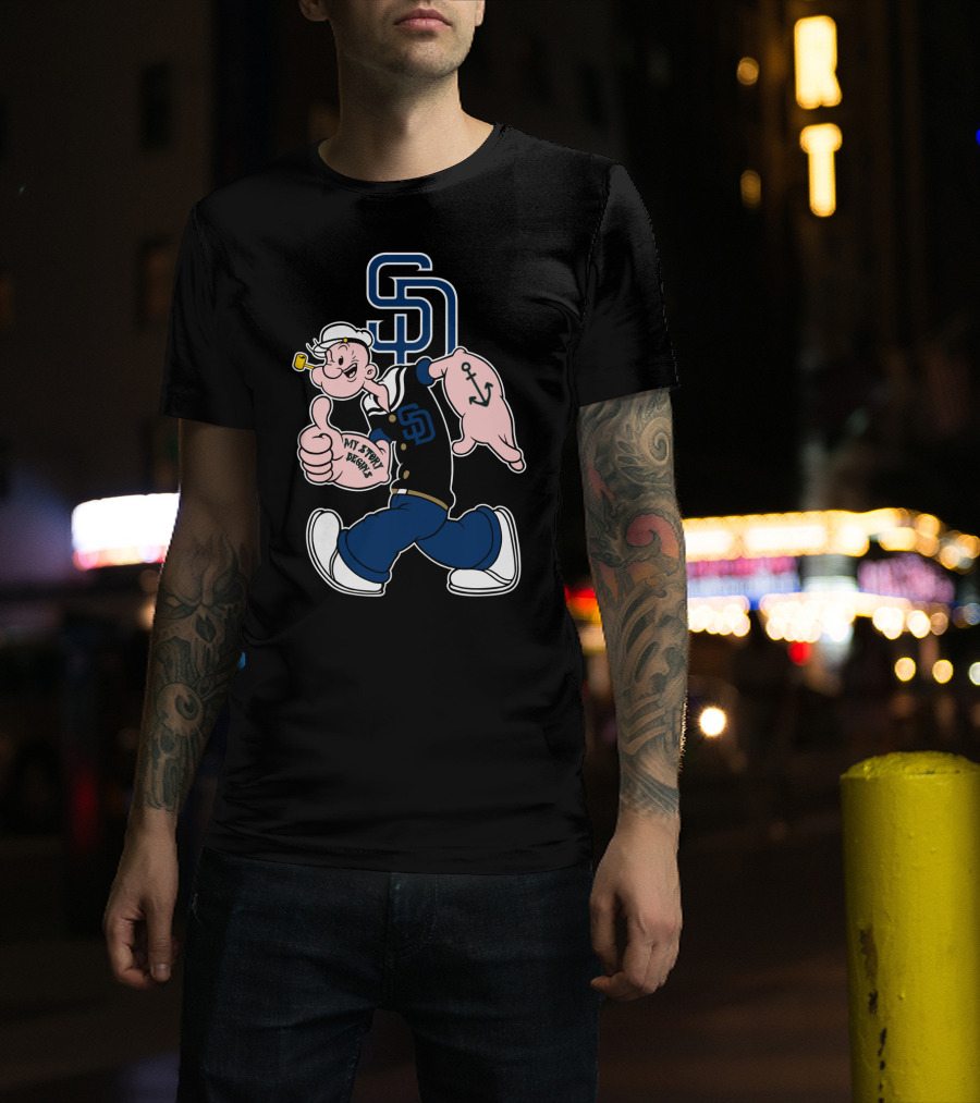 San Diego Padres Popeye Character With Sd Logo And Anchor Tattoo T-Shirt