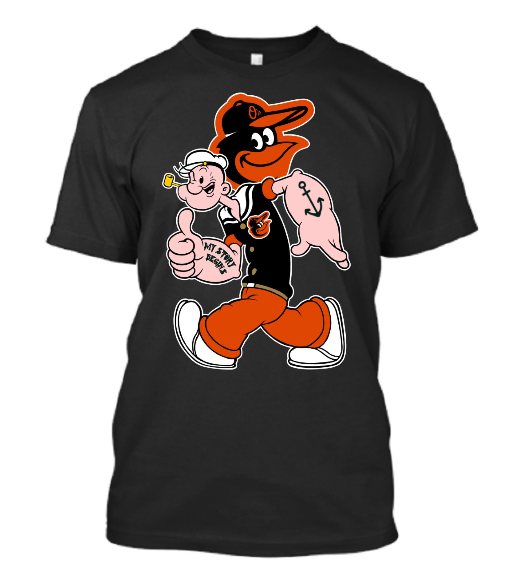 Baltimore Orioles Cartoon Mashup With Popeye And Oriole Bird T-Shirt