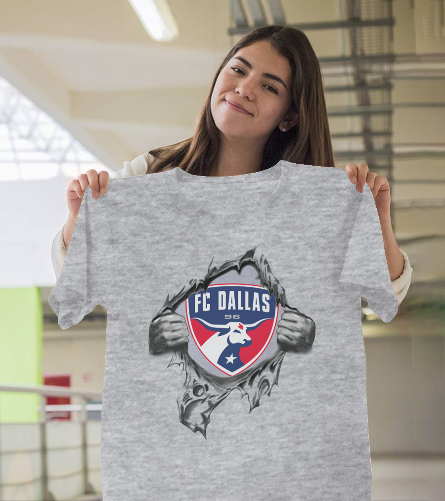 Fc Dallas 96 Bull Logo With Hands Ripping Through Surface T-Shirt