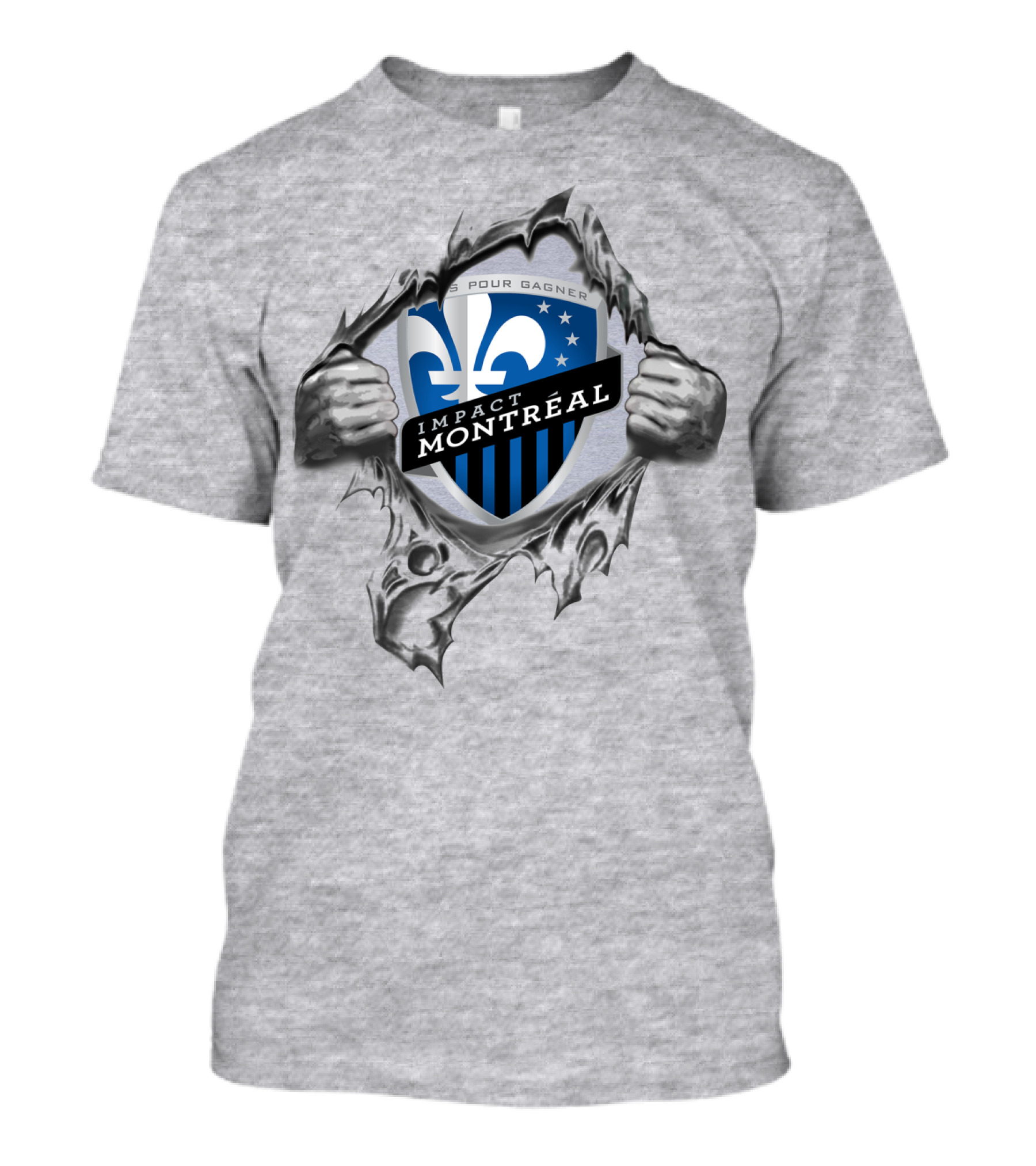 Impact Montreal Saputo Tout Pour Gagner Fleur-De-Lis Logo Hands Ripping T-Shirt