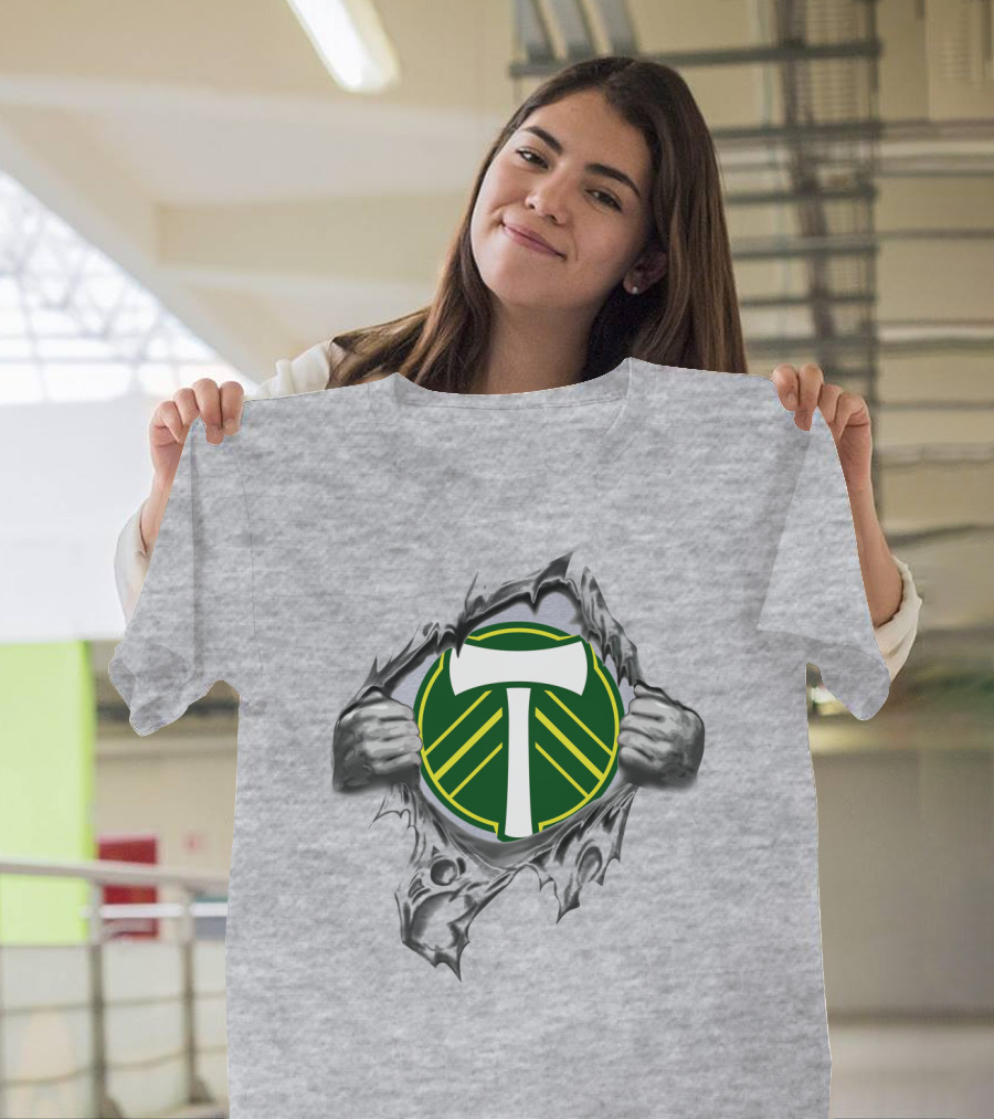 Portland Timbers Logo With Ripped Background And Hands T-Shirt
