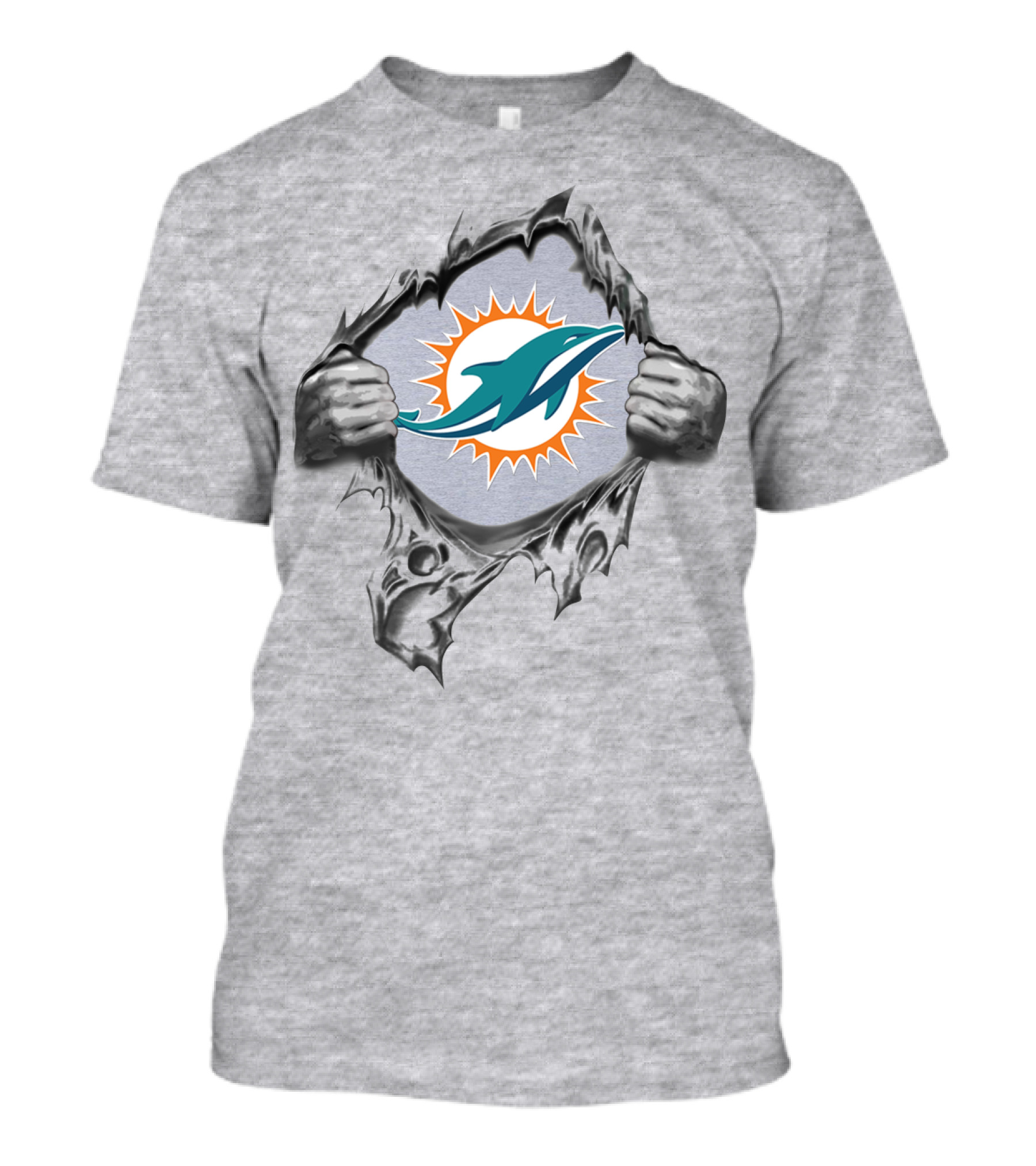 Miami Dolphins Logo In Ripped Metal Design Featuring Team T-Shirt