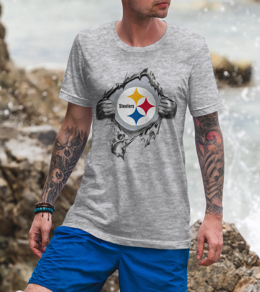 Pittsburgh Steelers Logo With Tearing Hands T-Shirt