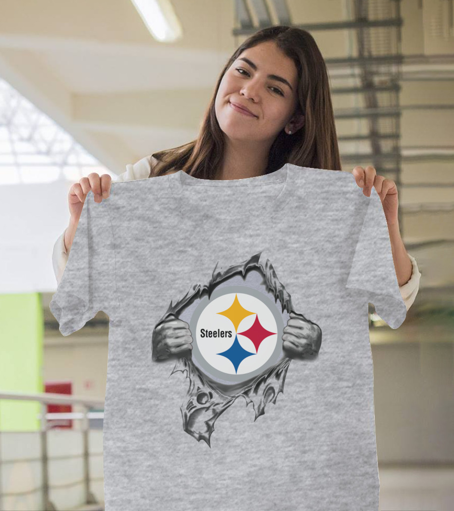 Pittsburgh Steelers Logo With Tearing Hands T-Shirt
