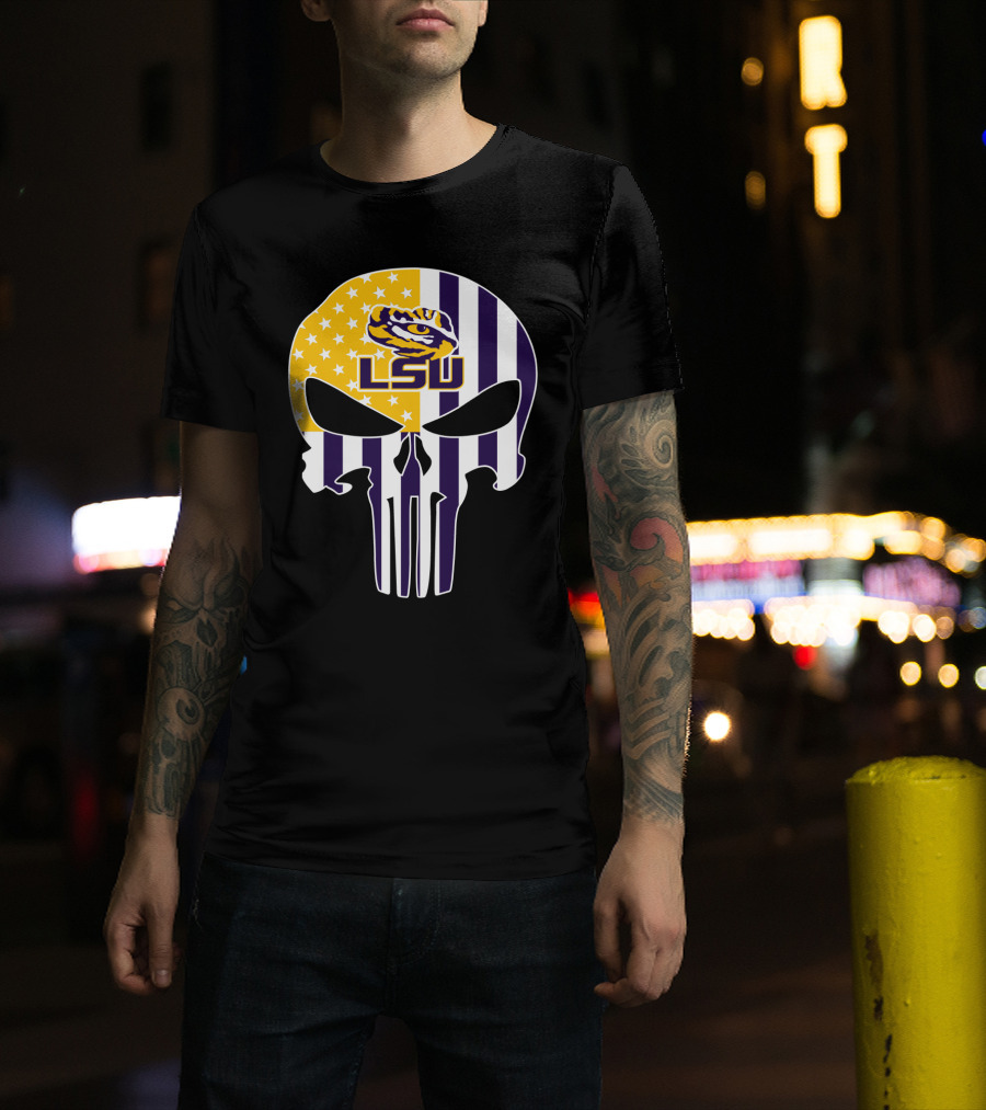 Lsu Tigers Skull With Stars And Stripes T-Shirt