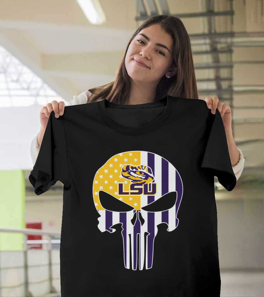 Lsu Tigers Skull With Stars And Stripes T-Shirt