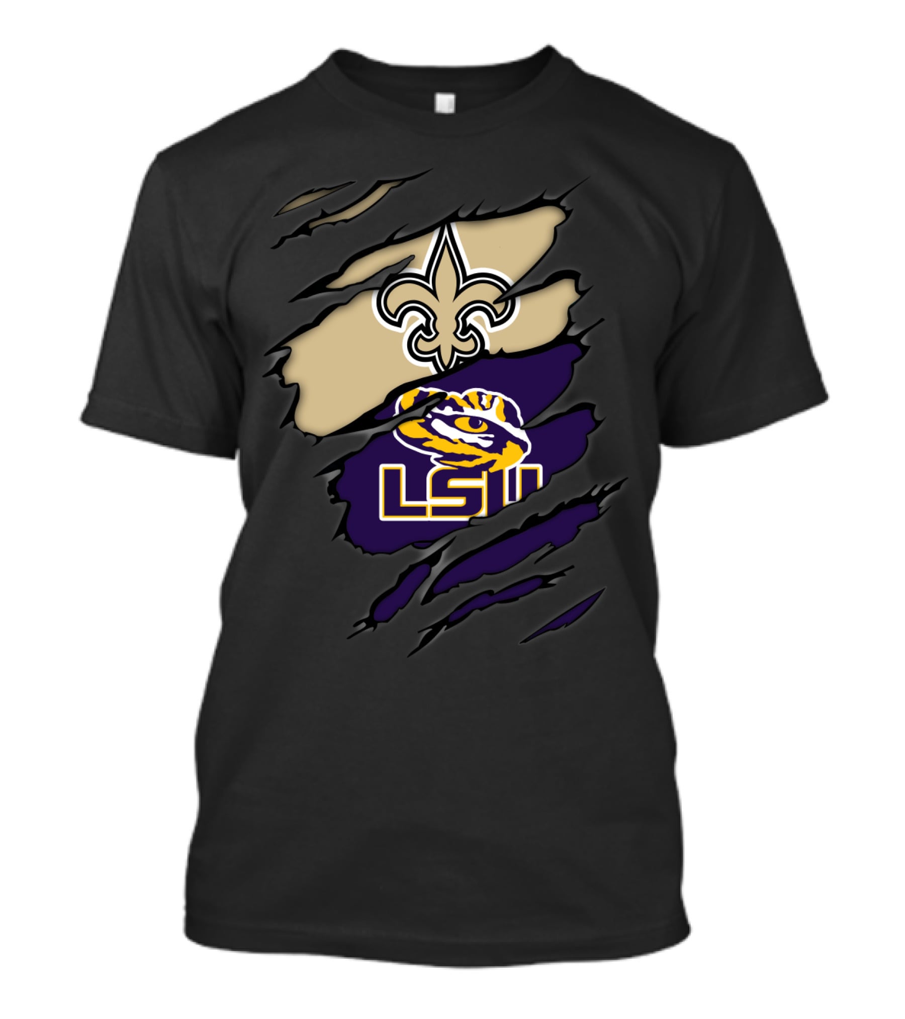 New Orleans Saints Fleur-De-Lis And Lsu Tigers Logo Blend T-Shirt