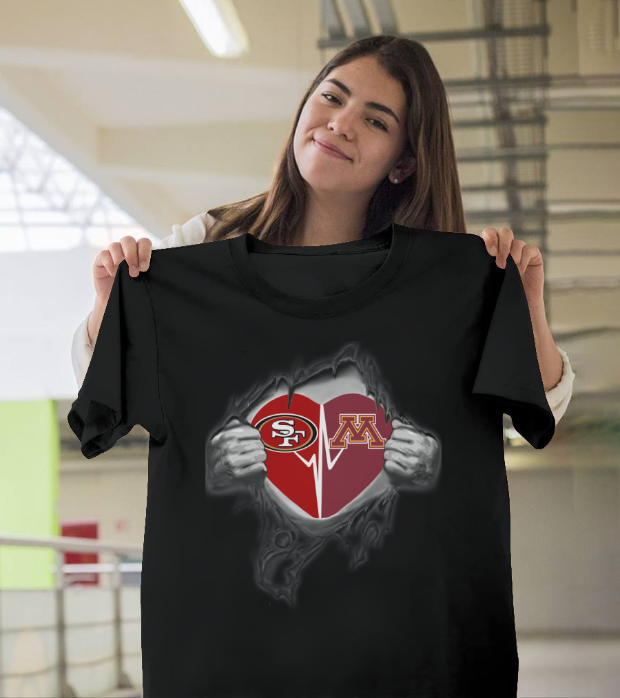 Minnesota Golden Gophers And San Francisco 49ers Heart With Logos T-Shirt