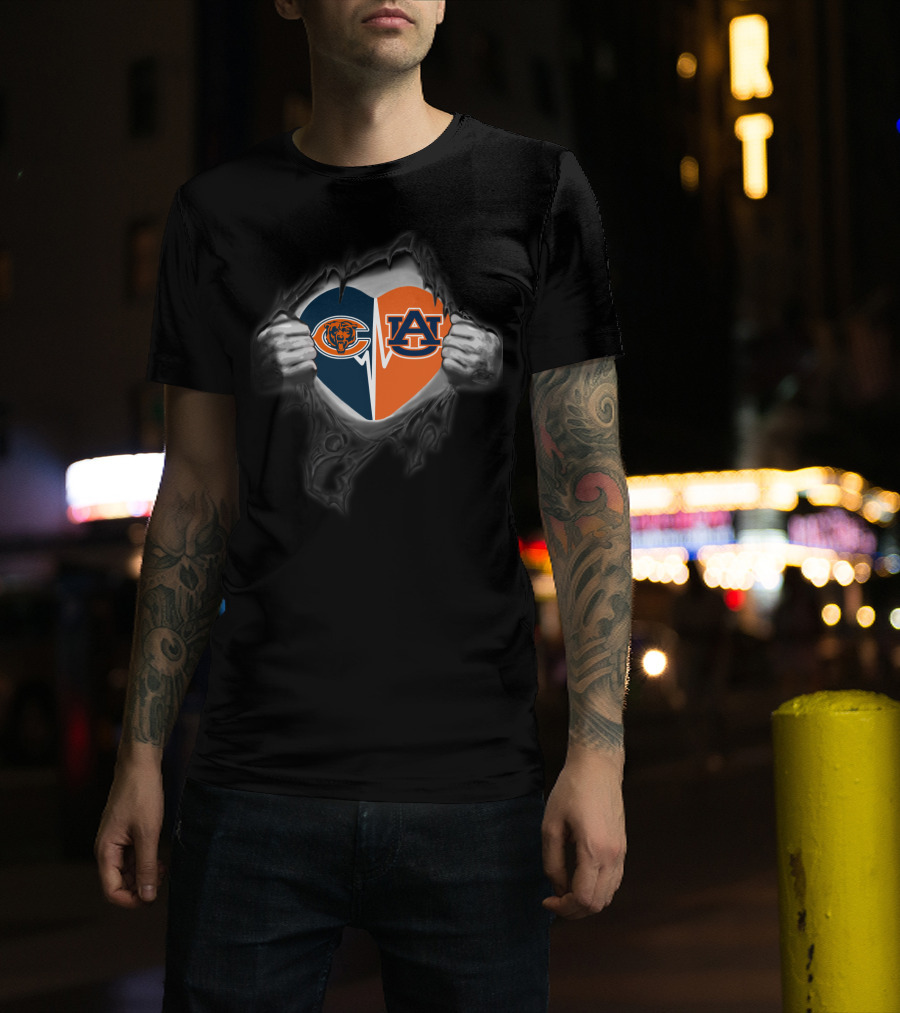 Chicago Bears Auburn Tigers Heart Divide T-Shirt