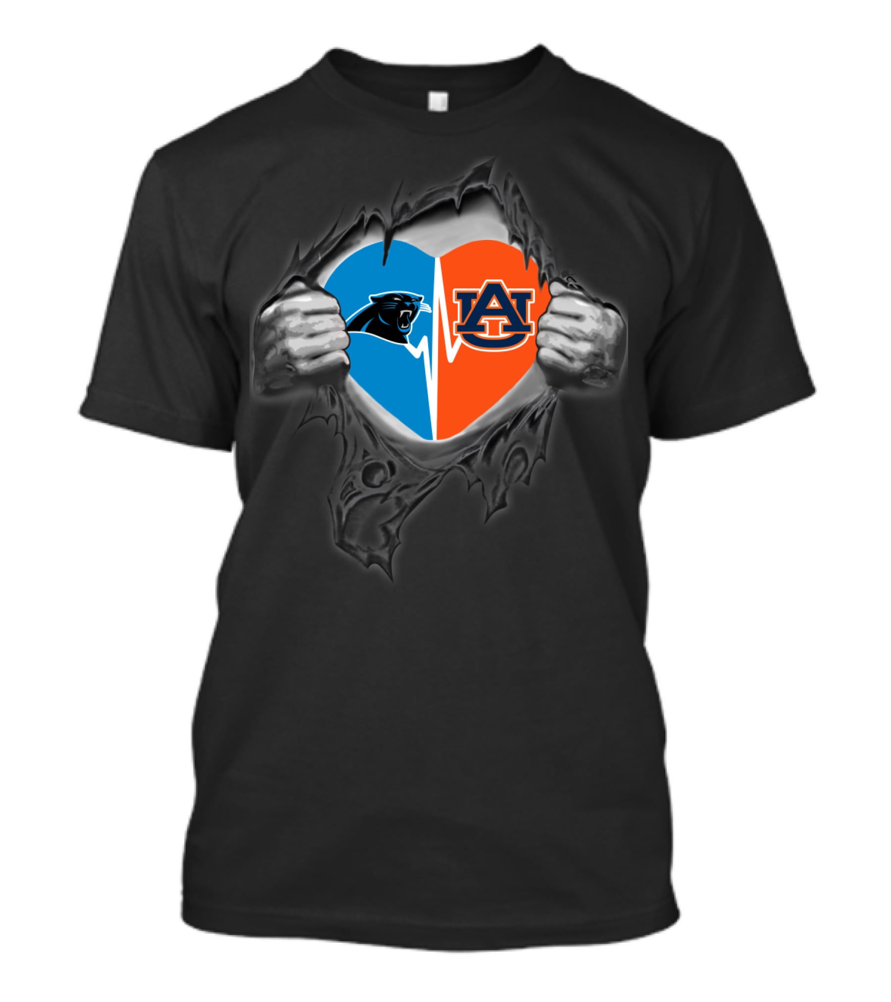 Carolina Panthers Auburn Tigers Heart Logo Combo T-Shirt