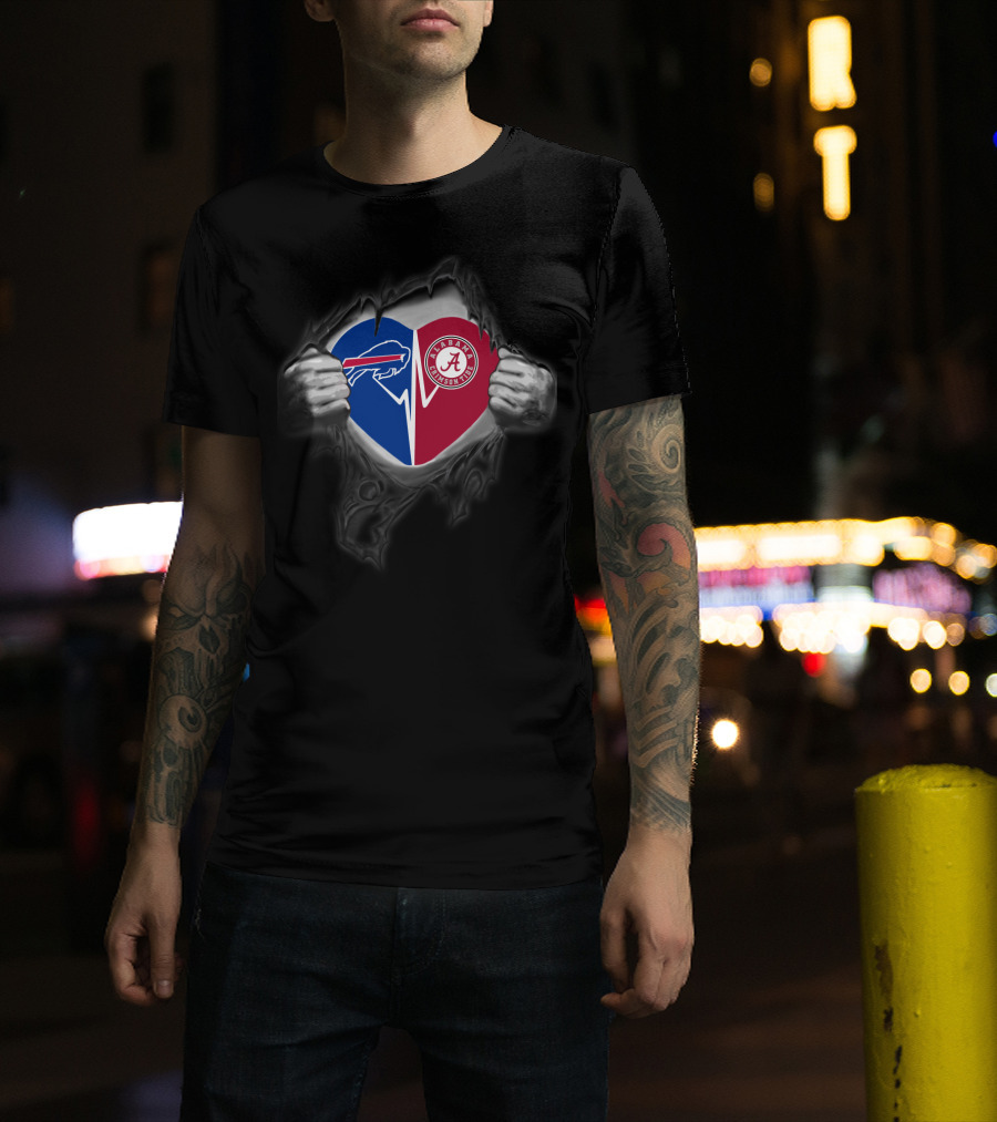 Bills Alabama Crimson Tide Heart Reveal T-Shirt
