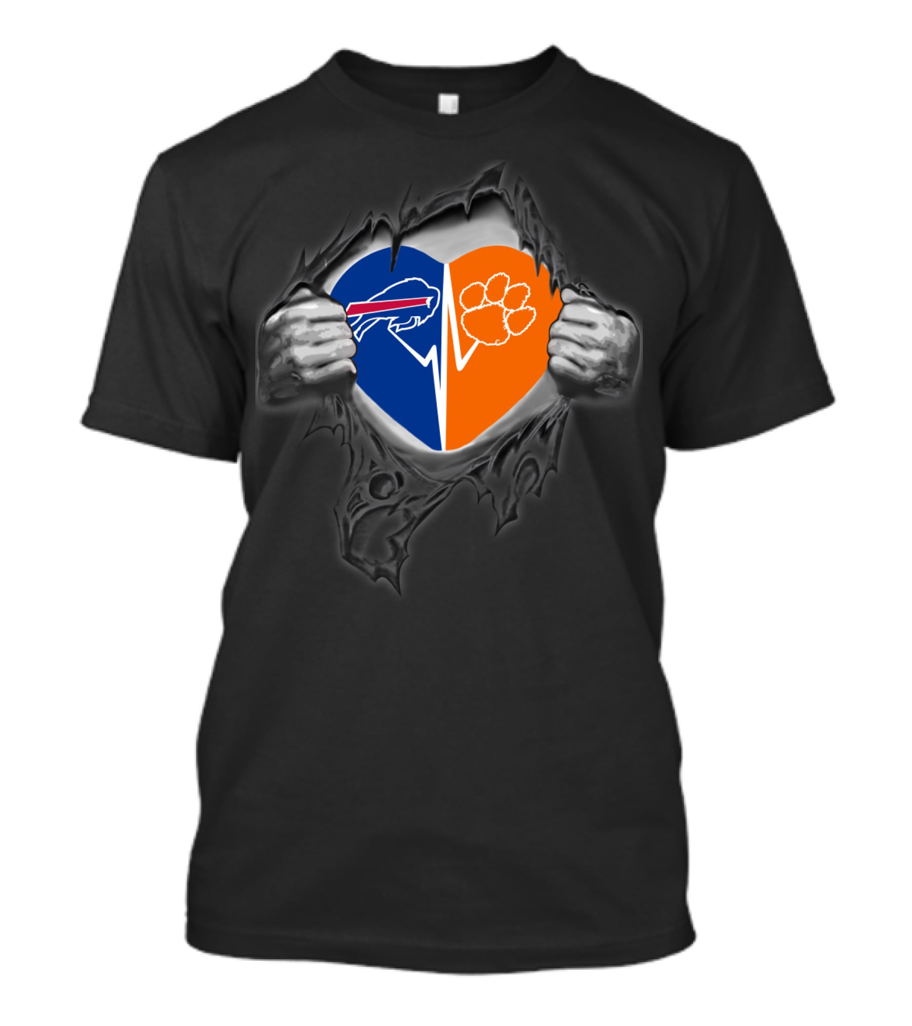 Buffalo Bills Heart Clemson Tigers Paws Logo Peeking T-Shirt