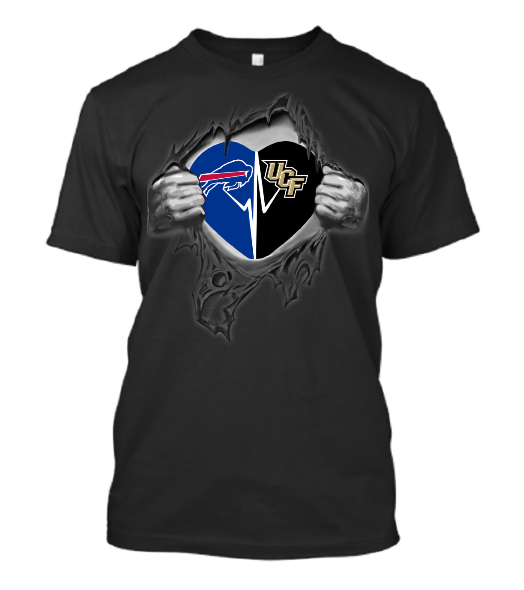 Buffalo Bills And Ucf Knights Heart Logo Tear T-Shirt