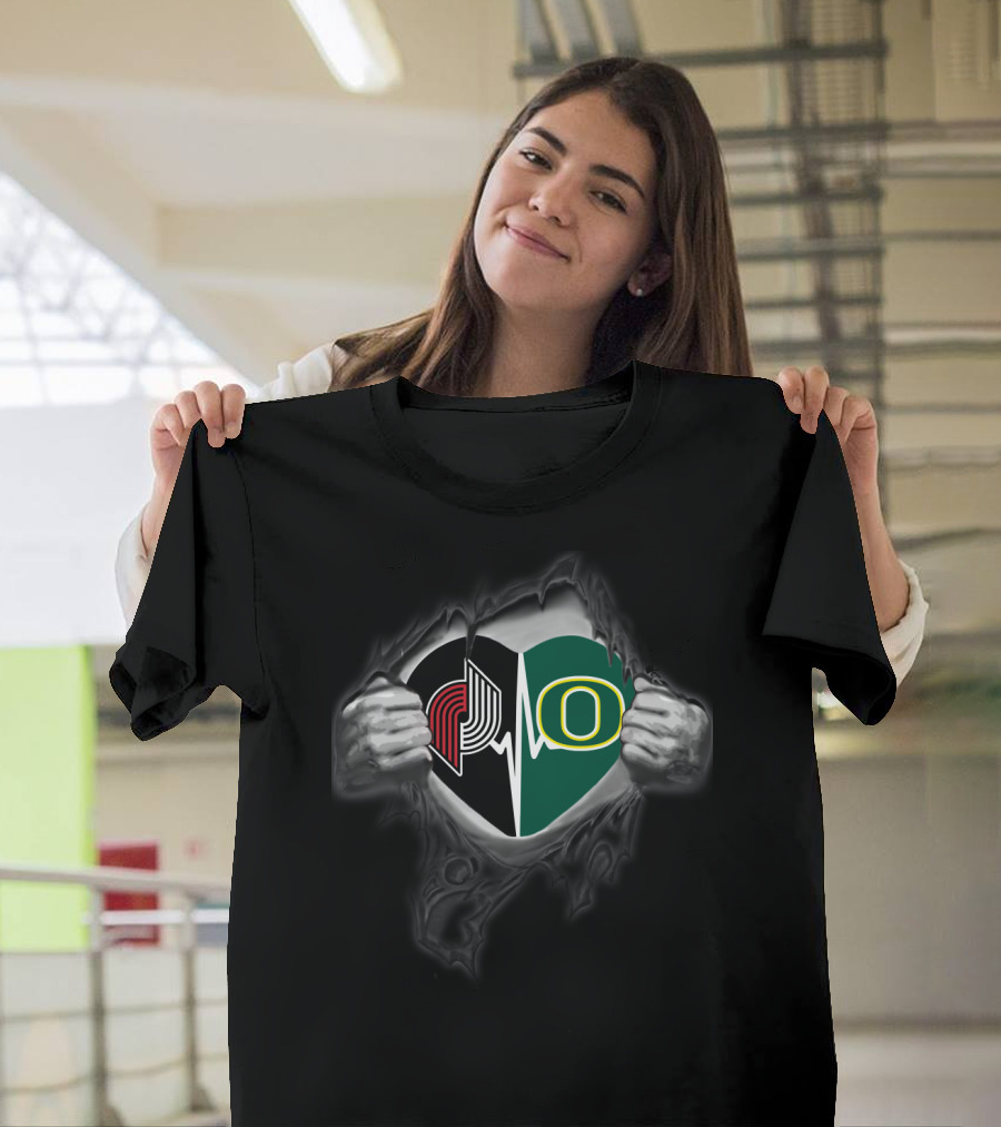 Portland Trail Blazers Oregon Ducks Heartbeat T-Shirt