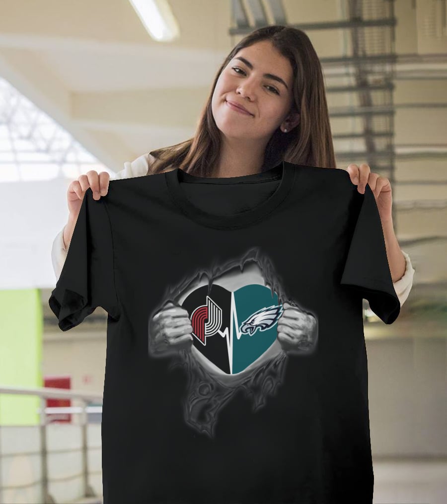Blazers Eagles Heartbeat Fan Split With Logos T-Shirt