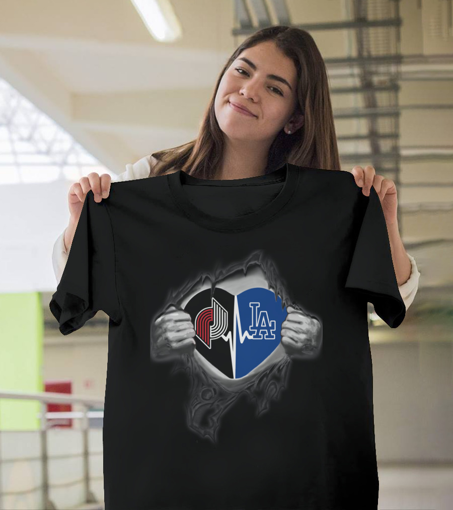 Portland Trail Blazers Los Angeles Dodgers Heartbeat Fusion T-Shirt