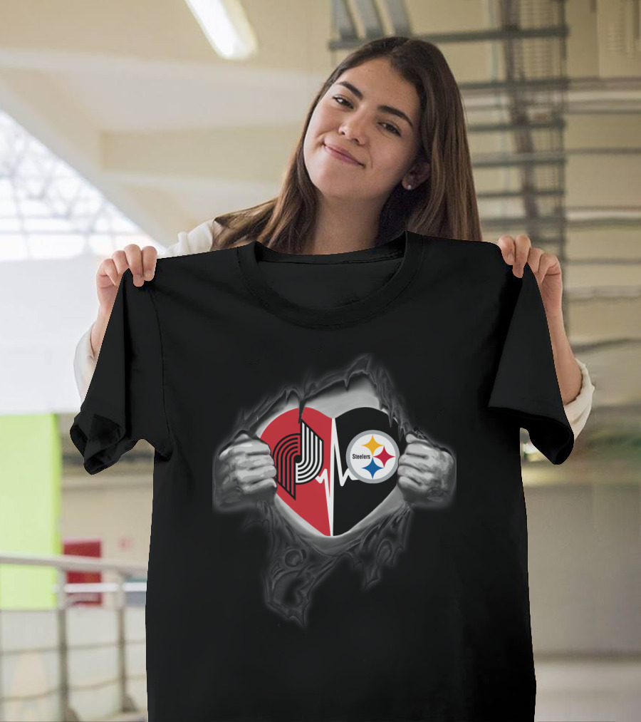 Portland Trail Blazers Pittsburgh Steelers Heart T-Shirt