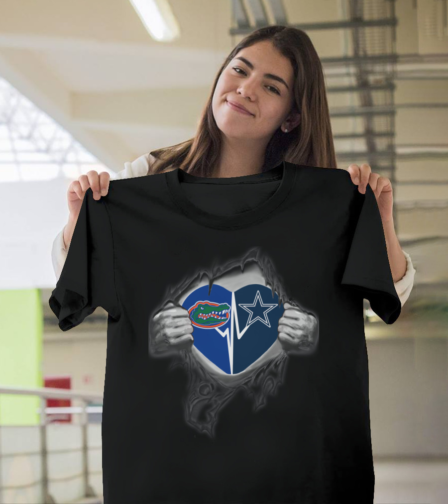 Cowboys Florida Gators Heart Logo Tear T-Shirt