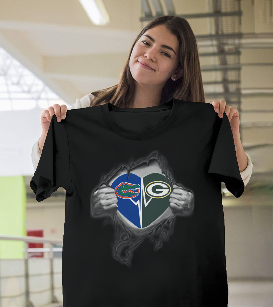 Packers Gators Heart Logo Fusion T-Shirt