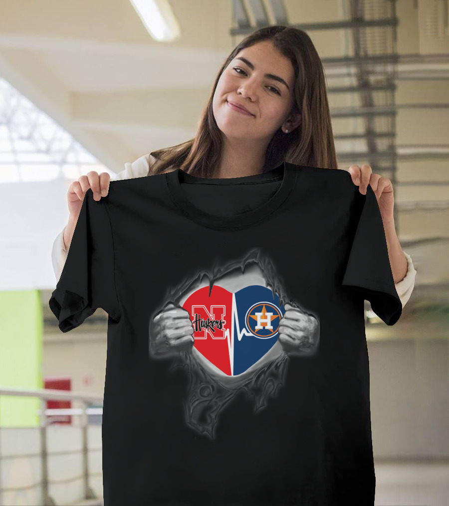 Nebraska Cornhuskers Astros Heartbeat Inside Tearing Hands T-Shirt