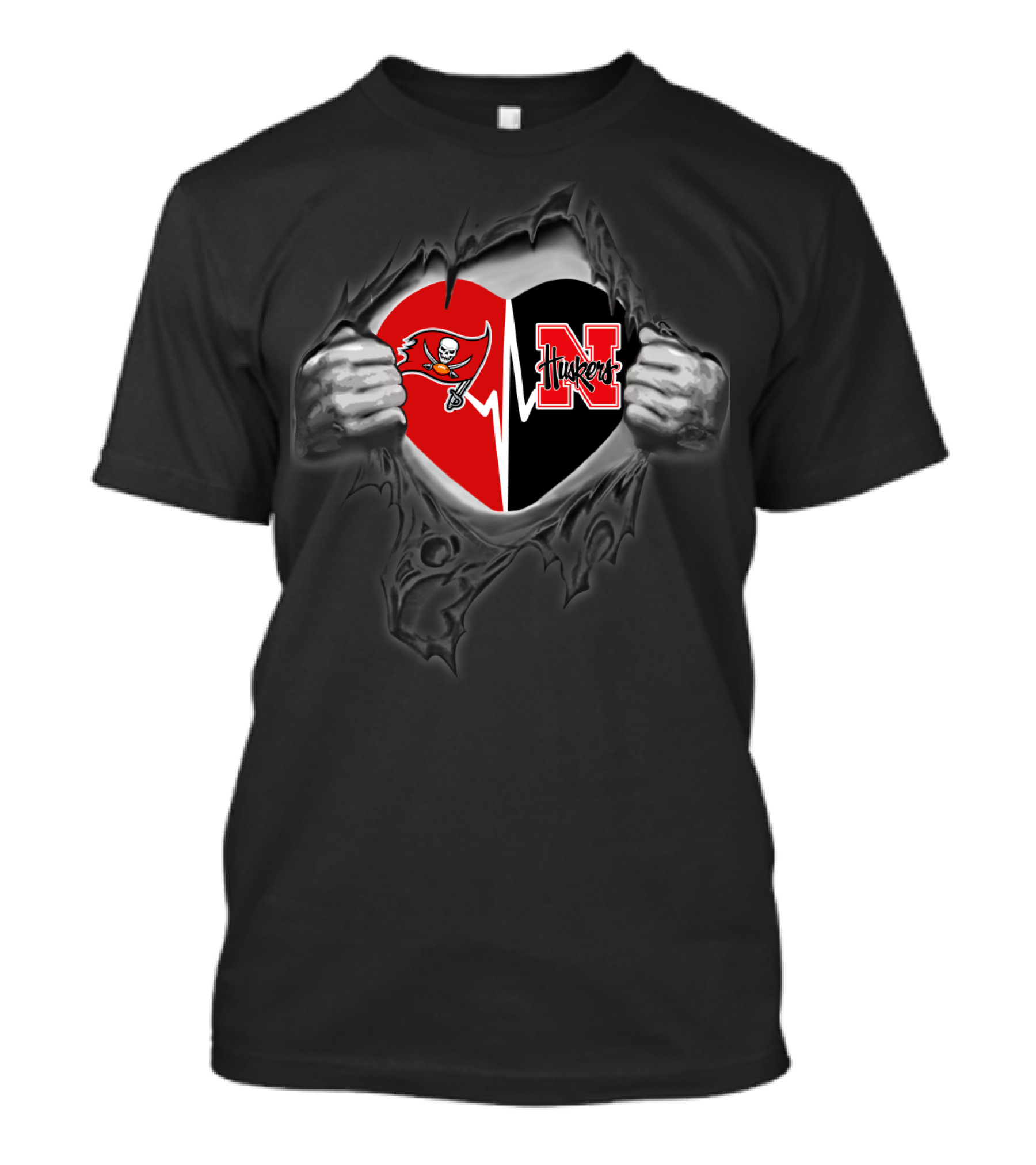 Tampa Bay Buccaneers And Nebraska Cornhuskers Heart Logo Combination T-Shirt